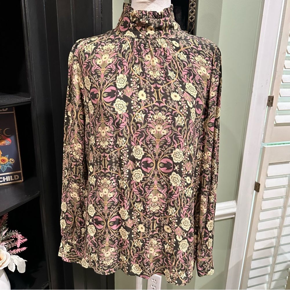 Grain de Malice Vintage Inspired Purple Floral Blouse Size 38 /Medium